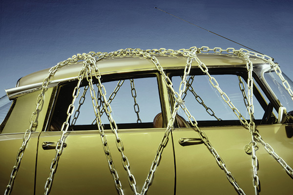 car with chains wrapped around it