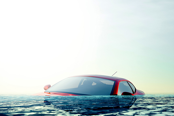 flooded car