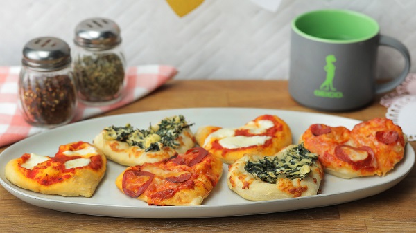 mini heart-shaped pizzas